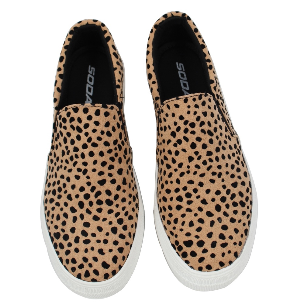 Leopard Faux Suede Elastic Slip On Sneaker Shoes - Picture 3 of 5